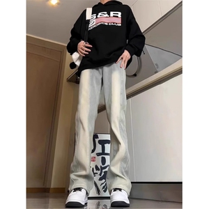 1506/Q88170/P50百搭弹力牛仔裤男美式高街裤微喇痞帅休闲长裤图片