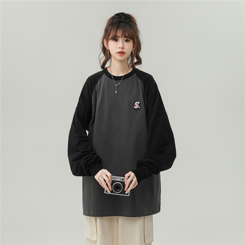 中性插肩袖设计大码S立体贴标短款印花字母卫衣女WY77079P30控48,男装卫衣,星座226-1