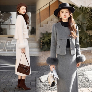 现货2026年冬季新款女时尚潮流气质90绒真狐狸毛修身半身裙套装裙，女装套装/套裙，奋斗女王