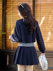 休闲运动学院风显瘦套装女2025秋季新款假两件卫衣百褶短裙两件套，女装套装/套裙，芭米依尚