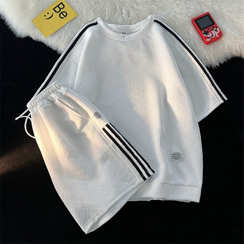 夏季一套短袖t恤五分裤两件套2023新款运动休闲套装男T1485-P40,男装休闲套装,星座512-3