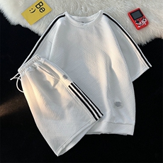夏季一套短袖t恤五分裤两件套2023新款运动休闲套装男T1485-P40，男装休闲套装，星座512-3