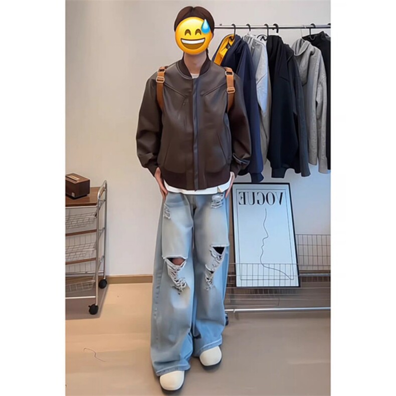 美拉德咖色PU皮衣外套男秋短款潮牌高级感哈灵顿夹克飞行员棒球服,男装夹克,星座506A