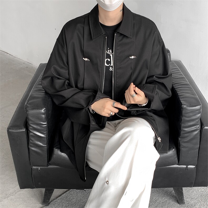现货小众设计立体压褶金属解构阔款外套衬衫机车美式潮流衬衫P55,男装衬衫,电商B319