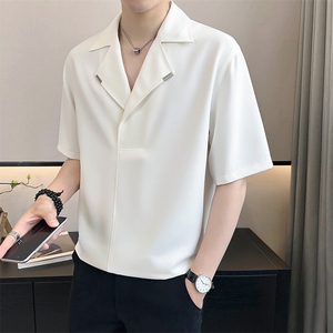 店主风~2025夏季冰丝薄款西装领中袖衬衫T恤衫 C283/P48图片