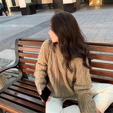 慵懒风复古加厚套头毛衣女秋冬新款宽松圆领麻花外穿针织衫，女装针织衫/毛衣，半城羊绒