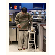 条纹拼接针织衫男士慵懒风格高端日式情侣针织衫新潮-M1211-特p38，男装针织衫/毛衣，星座601-1