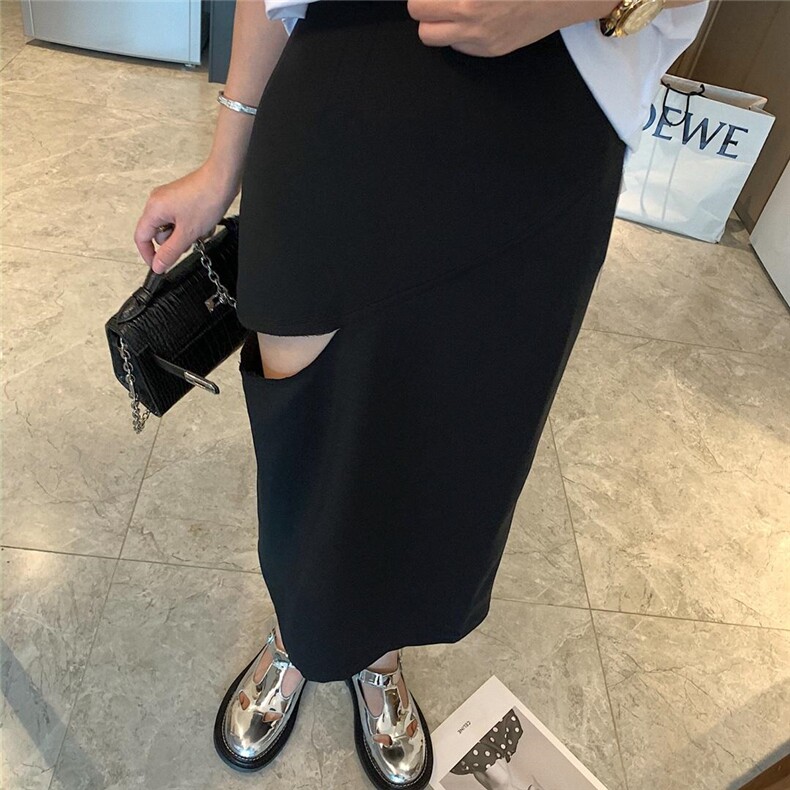 切割开叉半裙，女装半身裙，XTZ style
