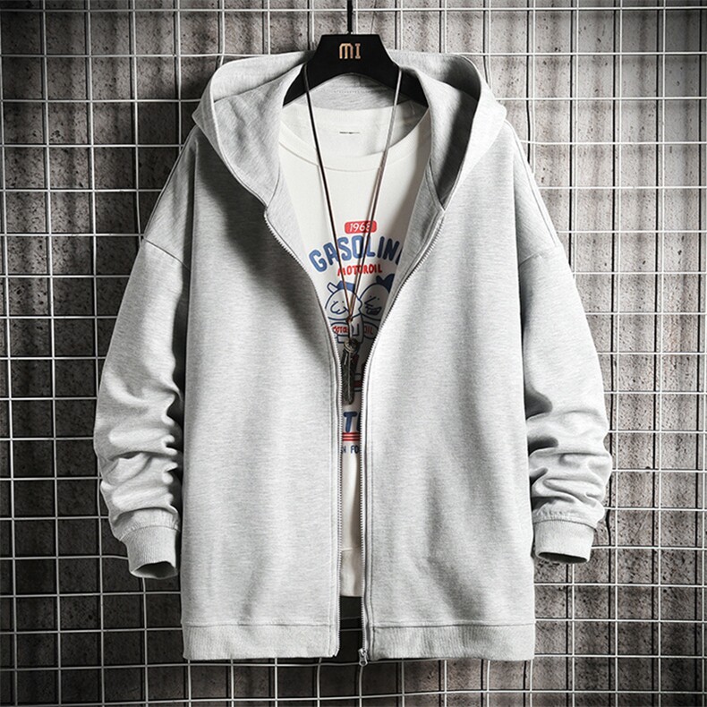 KS21233-P38连帽开衫卫衣男运动外套大码班服网格,男装卫衣,电商A040A