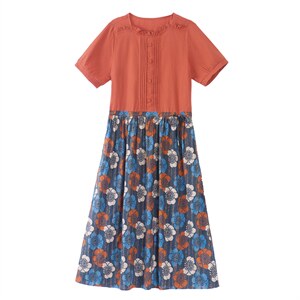 高档棉麻连衣裙女2022夏季新款修身显瘦洋气减龄印花拼接短袖裙子图片