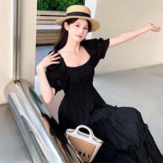 AUTRAIN法式泡泡袖天丝连衣裙女气质显瘦复古甜美温柔风仙女裙，商品下架区，韩然一族