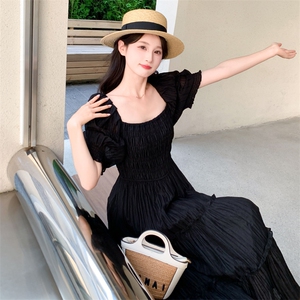 AUT RAIN 法式泡泡袖天丝连衣裙女气质显瘦复古甜美温柔风仙女裙图片
