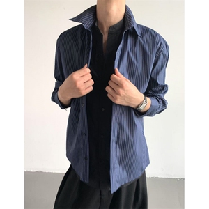 秋季休闲慵懒风假两件衬衫拼接拼接条纹衬衣男女 CTK62图片