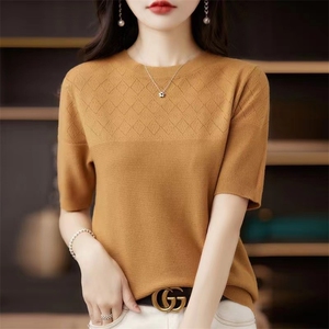 简约气质五分袖羊毛打底衫女t恤内搭半高领秋季中袖针织羊绒上衣图片