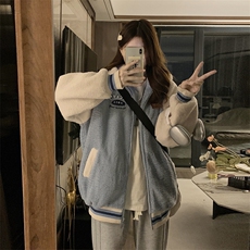 加绒加厚女新款羊羔绒中学生毛毛外套棉服可爱棒球服C547-P120，男装棉衣，星座911-2(原星座613-2）