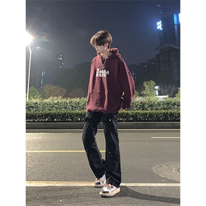 美式hiphop裤子高街vibe交叉绑带牛仔裤修身直筒微喇叭裤图片