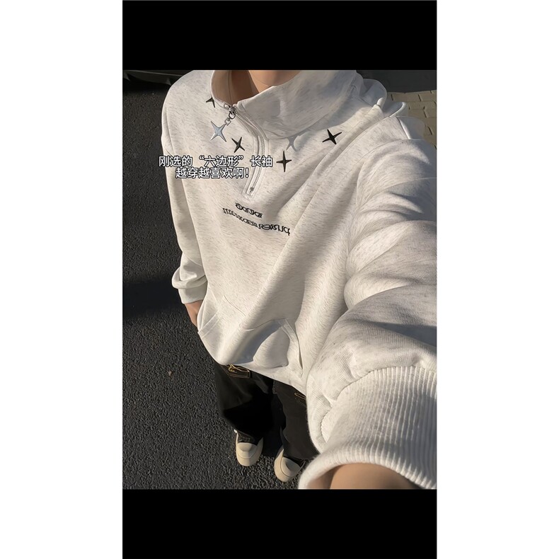 美式刺绣连帽卫衣男女同款秋冬季高级感cleanfit外套宽松潮牌上衣,女装短外套,电商B319