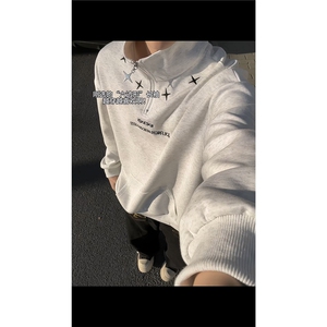 美式刺绣连帽卫衣男女同款秋冬季高级感cleanfit外套宽松潮牌上衣图片