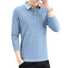 秋季韩版长袖商务polo衫男棉t恤卫衣男翻领衬衫领粉色9660P37，男装Polo衫，星座1207