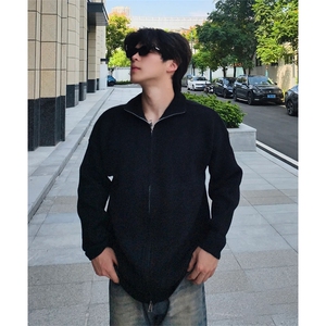 抖音得物 保暖立领拉链针织外套秋冬宽松慵懒风纯色毛衣上衣AM02图片