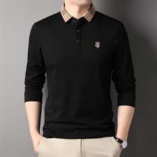 长袖纯色t恤男2023秋季新款青中年宽松刺绣polo衫翻领体恤男装潮，男装T恤，电商B212（原钱塘6029）