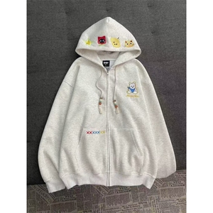 5665-P53原版做工绣花休闲宽松拉链连帽卫衣薄款/加绒图片