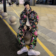 Z01情侣东北大花风民族风特色棉衣加绒裤套装大码男女土潮装，男装棉衣，星座115A(原星座507）