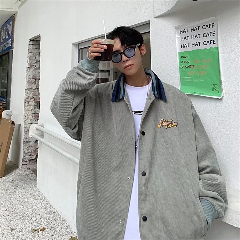 棒球服外套潮牌ins复古灯芯绒夹克男春季港风宽松上衣服J083-P60，男装夹克，星座1008