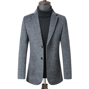 毛呢大衣纯色保暖羊毛西服领商务休闲毛呢外套男装ZELD8283-P390图片