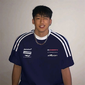 夏季美式高街重磅纯棉三条杠织带撞色男女短袖T恤ZD386-特P30图片