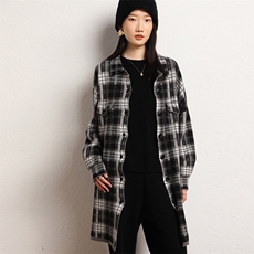 羊绒开衫女中长款千鸟格子衬衣领针织大衣外套，女装羊绒大衣，五色羊羊绒