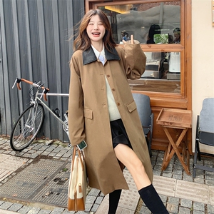 卡其色中长款翻领风衣外套女2024春秋新款小个子高级感英伦风大衣图片