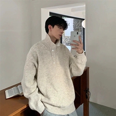 黑色polo领卫衣男秋季痞帅高级感正肩长袖t恤cleanfit内搭打底衫，男装针织衫/毛衣，星座410-7