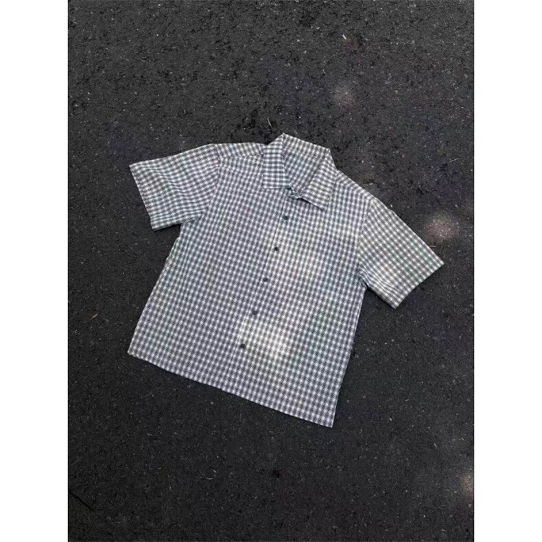 杭州出货~25新款夏季纯棉男女黑白格纹古巴领短袖衬衫CT25112批38,男装T恤,星座1004-6
