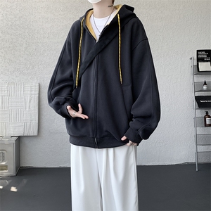 8XL-M秋连帽卫衣男宽松休闲纯色拉链开衫外套拼色帽衫运动WY27P65图片
