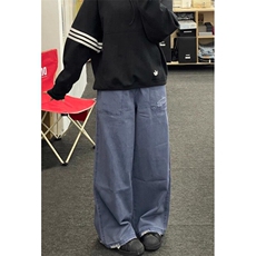 法工裤ERL风格蓝色水洗法工装裤男破坏毛边直筒长裤N1207，男装牛仔裤，星座1116A（原606A-3）