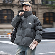 港风冬季新款棉衣男印花宽松PU皮立领面包服大码外套男MY625-P128，男装棉衣，星座505-3