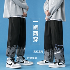 蓝底2024秋冬卡通印花宽松抽绳束脚运动休闲潮牌裤子2114-P40控69，男装休闲裤，星座914-3