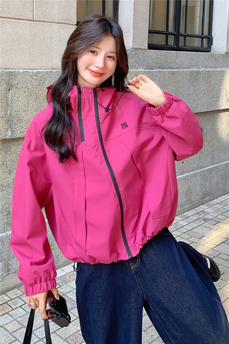 连帽冲锋衣外套女2025秋季新款韩版宽松休闲百搭小个子短款上衣潮,女装短外套,2C306