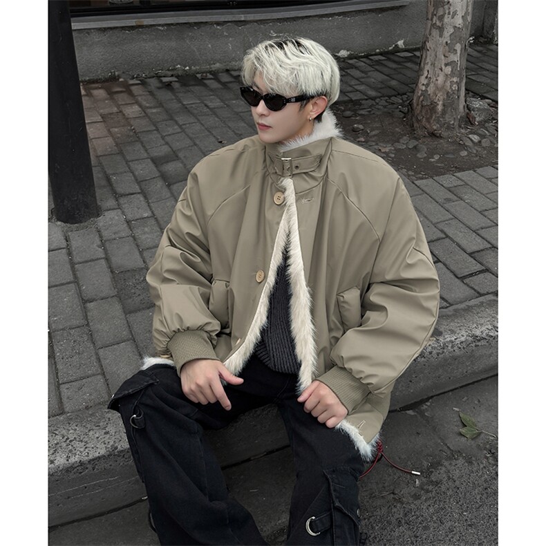 韩系高级感座山雕男女同款冬季PU皮夹棉棉服ZX42批118图片