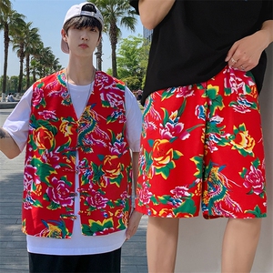 TZ02东北大花民族风风马甲短裤套装大码抖音网红同款汉服男女图片
