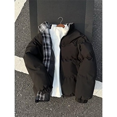 加绒加厚冬款男女立领棉衣格子拼接面包服棉袄外套MY9977P75，男装棉衣，星座1013-1