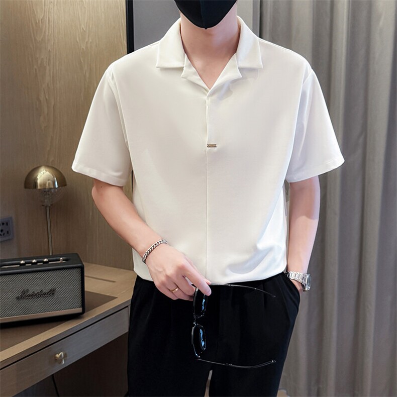 夏男古巴领纯色衬衫男休闲宽松休闲衬衣小伙A236-82552-P55,男装衬衫,电商A236
