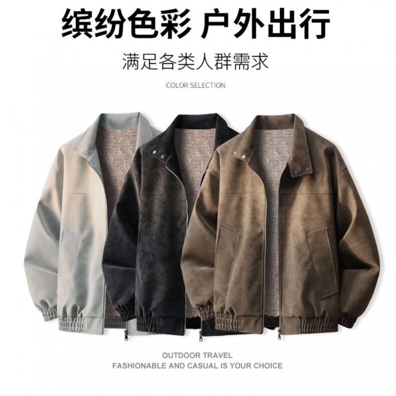 W10978-P100自家图现货美式皮衣外套加绒宽松PU皮翻领机车夹克,男装夹克,星座1608