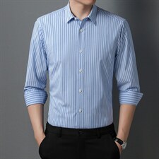 长袖衬衫男士春秋季薄款休闲商务条纹寸衣中年爸爸男装上衣潮，男装卫衣，电商B212（原钱塘6029）
