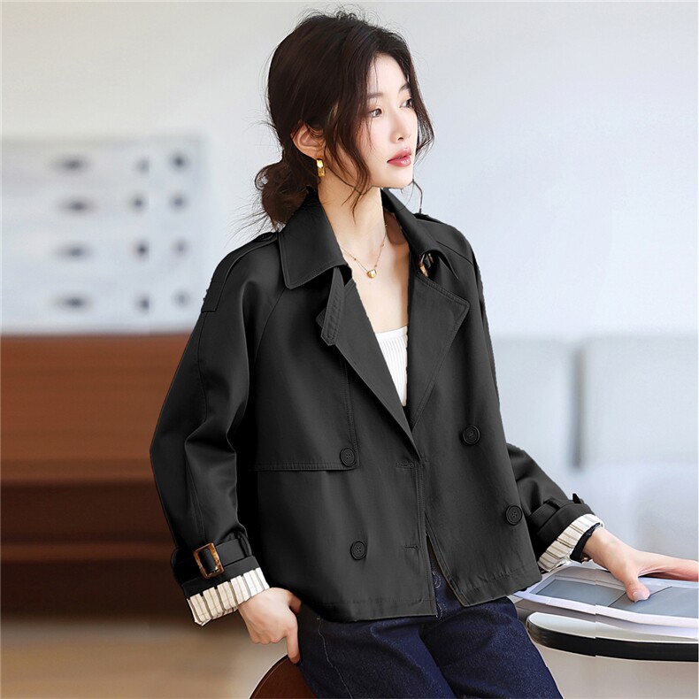 气质夹克卡其色翻领短款风衣外套女秋，女装风衣，鑫火火