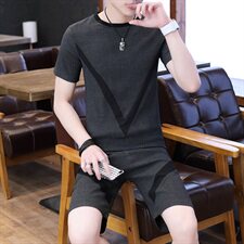 新款夏季圆领短袖男五分裤套装冰丝韩版修身T恤一套男T753-P50，男装套装，星座1206（原A206）