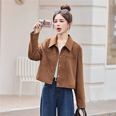 美拉德咖色麂皮绒短外套女2025秋季新款时尚翻领百搭显瘦夹克上衣，女装短外套，丽影随形