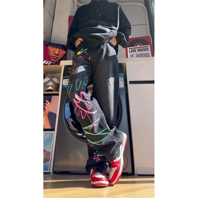 现货！抖音涂鸦牛仔裤抖音可送样休闲裤A061-EX50485-特批47图片