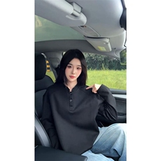 抖音得物品质美式高街重磅曼巴棉拼接cleanfit亨利领卫衣长袖T恤，男装T恤，电商A486-1